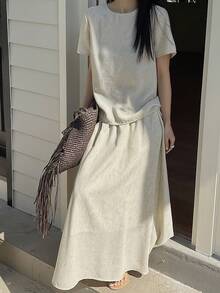 DAZY 女士度假休闲纯色衬衫半裙两件套家居服套装，夏季女士休闲装 - 紫色 - 查看 5
