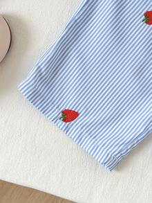 Cozy Pixies 2pcs Baby Girl Strawberry Print Camisole Top And Elastic Waist Pants Set - Blue - View 3