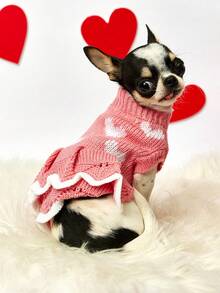 PETSIN 1pc Dog Clothes: Autumn Winter Cute Princess Dress Warm Korean-Style With Heart Print Cat Clothes For British Shorthair Blue Cat Teddy - Multicolor - View 4