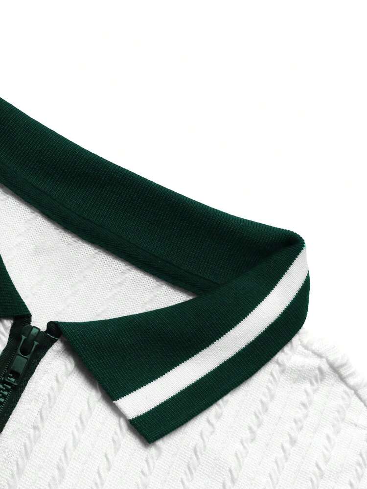 Manfinity Homme Áo Polo nam phối màu tương phản có khóa kéo, phong cách thường ngày, thích hợp cho công sở, du lịch, những chuyến đi cuối tuần, hoạt động ngoài trời, thám hiểm, môi trường làm việc thoải mái hoặc các dịp bán trang trọng, quà tặng cho bạn trai/chồng, quà kỷ niệm/sinh nhật, tiệc tùng, kỳ nghỉ hè, đám cưới, từ xuân sang hè, lễ Phục sinh. Áo Polo nam tay ngắn kẻ sọc, áo thun thể thao cổ khóa kéo thời trang, áo polo có khóa kéo, áo polo nam, áo thun cổ chữ T nam, áo polo golf nam, áo thun nam màu xanh lá cây và trắng. - trắng - Xem 3