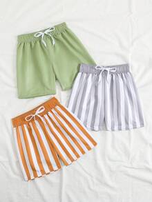 Young Boys,3pieces,Woven Fabric,Striped Print,Shorts,Swimwear,Travel,Relax,Sunbathing,Water-Resistant,Sun,Summer,Anti-Uv,Sun Protection,Swim,Beach,Sea,Holiday,Vacationsummer