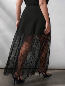 Chikora 大码女装时尚休闲蕾丝拼接长裙黑色透视裙春季女装 - 黑色 - 查看 6