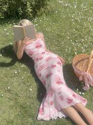 SHEIN MOD Dreamy Romantic Pink Colorful Floral Print Ruched Dress – Perfect For Vacation, Date, Picnic, Party, Prom, Festival, And Birthday Wear; Romantic And Cute Pink Floral Dress Rose Dress