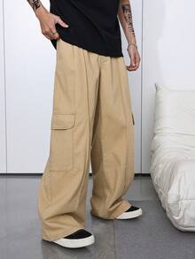 Manfinity Hypemode Lösa cargojeans med vida ben och sidofickor, khaki, vår/sommar - Kaki - Visa 7