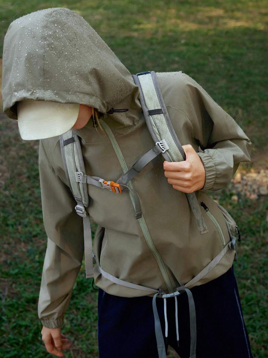 SHEIN In My Nature Women's Raglan Sleeve Zip-Up Hooded Outdoor Rain Jacket - Mint Green - View 1