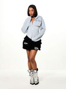 SUMWON WOMEN Oversized Embroidered Graphic Hoodie With Drawstring And Centre Pocket For Casual Winter Street Style - Grey - View 5