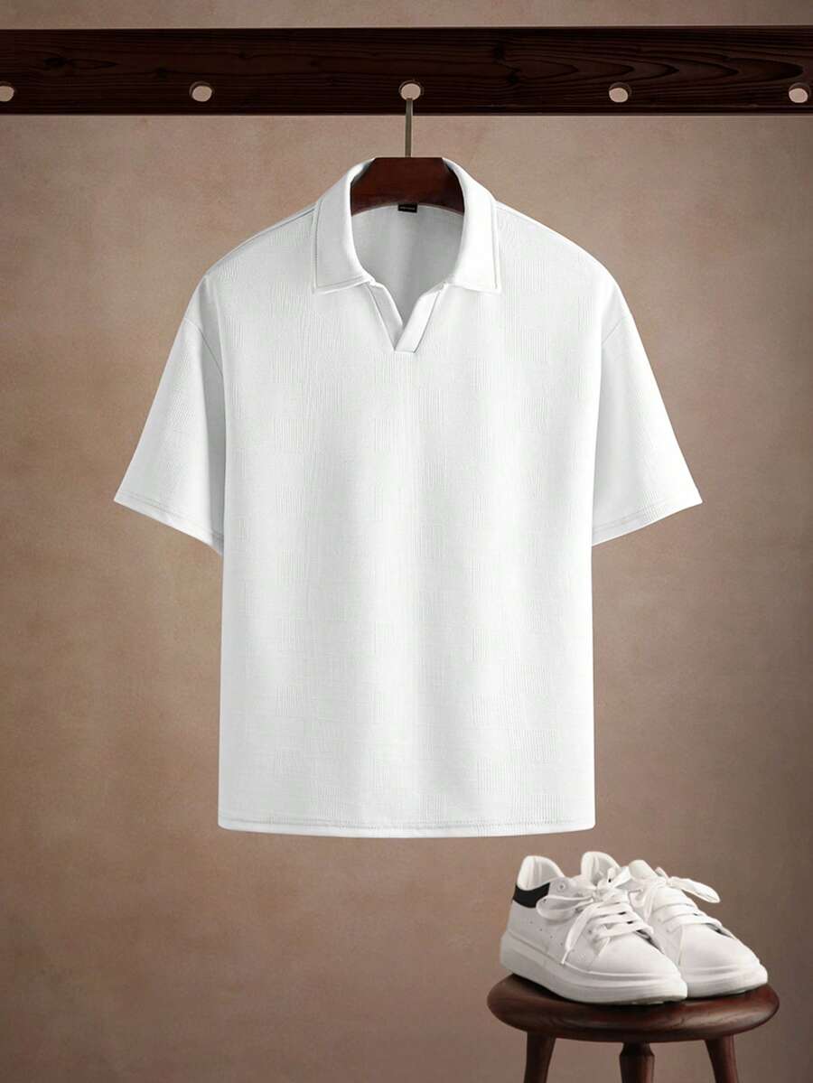 Core Aspect 男士纹理休闲 Polo 衫 Manfinity Homme 男士夏季纯色短袖休闲通勤 Polo 衫 男士高尔夫球衫 白色 Polo 衫 男士 男士短袖 Polo 衫