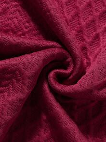 Manfinity Homme Men's Casual Textured Jacquard Ribbed Short Sleeve Polo Shirt, Summer Men Buttoned Knitted Polo - Burgundy - View 4