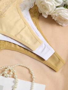 3件套优雅性感无缝蕾丝内裤套装 - 彩色 - 查看 4