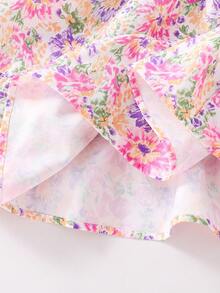 SHEIN 少女碎花荷叶边领休闲连衣裙 - 粉色 - 查看 3