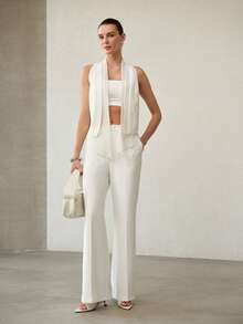 MOTF PREMIUM 女士花卉刺绣无袖开衫，春夏款 - 米色 - 查看 4