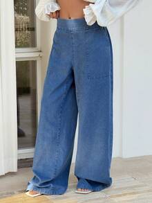 Sunnyshic Women's Casual Loose Fit Wide Leg Jeans - Blue - View 6