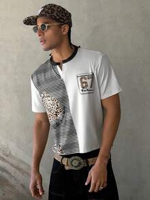 STEELVANCE Herren Lässig gestreiftes Patchwork Kurzarm T-Shirt, Sommer Rave Herren Sommer T-Shirt - Verschiedenfarbig - Übersicht 4