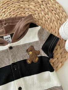 Infant Boys Polyester Short Length Romper With Hooded Neck And Striped Pattern Toddler Outfit - Multicolor - View 4