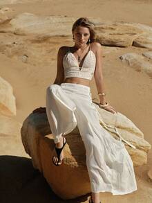 MOTF STUDIO 女士串珠针织吊带背心，弹力打底吊带衫，适合春夏穿着 - 杏色 - 查看 5