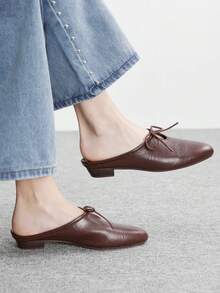 CUCCOO BIZCHIC Women's Casual Versatile Commuting Lace-Up Flat Mules - Mocha Brown - View 1