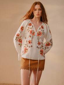 MOTF PREMIUM ÁO KIỂU BOHEMIAN THÊU BẰNG VẢI COTTON LINEN DÀNH CHO NỮ - trắng - Xem 4