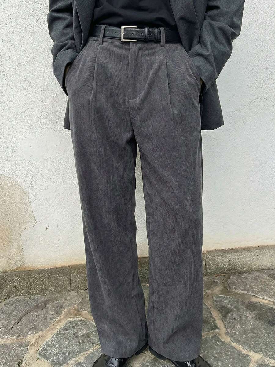 Manfinity VCAY 男士休闲日常办公通勤褶皱宽松纯色长裤