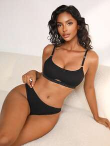 NudeFit 2 piezas Conjunto de sujetadores deportivos minimalistas para mujer, ropa interior casual delgada - Negro - Ver 5