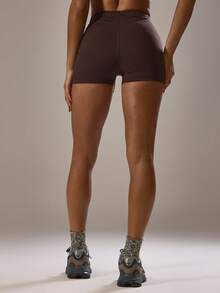 Musera Sport Sport Mittlere Taille Binden Vorne Passende Shorts Aktiv Gym Workout Lässig Sonder - Kaffeebraun - Übersicht 2