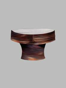 SHEIN MOD Elegant Abstract Brown Tie Dye Print Pattern Casual Vacation Style Women Tank Top, Suitable For Spring/Summer Vacation - Multicolor - View 7