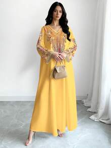 SHEIN Najma Women's Polka Dot Print V-Neck Long Sleeve Elegant Dress, Spring/Summer - Multicolor - View 3