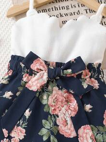 Babygirl Cute White Camisole & Elastic Waist Shorts Set, Summer - Multicolor - View 6