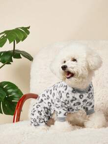 PETSIN 1件装宠物猫狗通用豹纹时尚秋冬毛绒保暖舒适圆领狗狗连体衣 - 彩色 - 查看 6