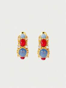 Glisma Boucles d'oreilles à perles colorées, tenues, vieux argent, métallique/texture, pierre précieuse, pour maman/femme/fille/mère, premium, vintage, chic, Saint-Valentin, cadeau - Multicolore - Voir 3