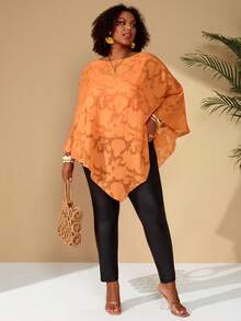 EMERY ROSE 大码女式夏季休闲度假不对称斗篷披肩纯色碎花衬衫，适合假日、春假、外出，2026新款，简约时尚，日常穿着亦可，休闲度假波西米亚风上衣，橙色大码上衣 - 橘色 - 查看 6