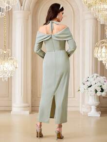 Modelyn 优雅的深V领女式连衣裙 - 灰綠 - 查看 7