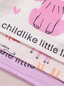 3pcs/Set Cartoon Lion, Giraffe, Zebra Printed Round Neck Short Sleeve Top & Shorts Snug Fit Home Wear For Baby Girls - Multicolor - View 6