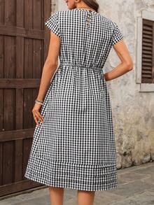 EMERY ROSE 女士休闲格子印花短袖连衣裙 - 黑與白 - 查看 2