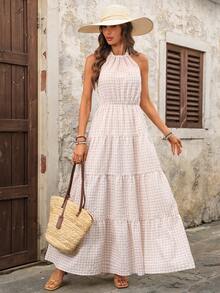EMERY ROSE 女士休闲露背格子荷叶边连衣裙，适合度假 - 彩色 - 查看 4