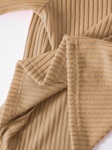 Elladie kids 2件套 女童粉色纹理长袖T恤和纹理纽扣裙 - 卡其色 - 查看 5