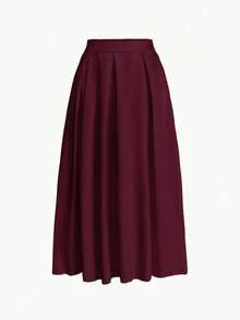 EMERY ROSE A-Line Solid Color High Waist Skirt Maxi Women - Burgundy - View 3