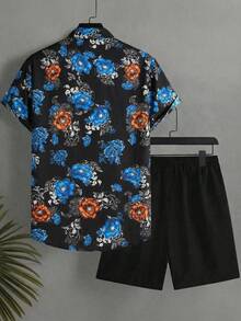 Manfinity Swimmode Floral Print Button Front Casual Shirt & Shorts Set Beach Shirt For Men Men Resort Wear Mens Hawaiian Shirt - Multicolor - View 3