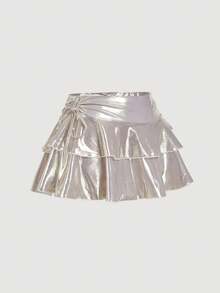 SHEIN MOD Petite Fit For The 150-160cm,Petite Perfect,Designed For Petites,Women's Solid Color Multi-Layer Twist Casual Versatile Skirt - White - View 2
