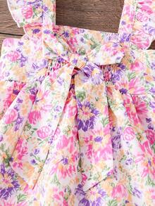 SHEIN 少女碎花荷叶边领休闲连衣裙 - 粉色 - 查看 4