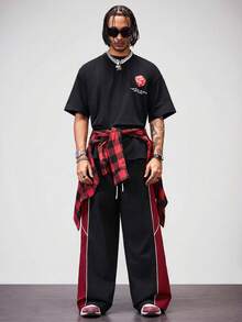 Manfinity NXTstreet Men's Loose Fit Stitching Straight-Leg Pants - Black - View 5