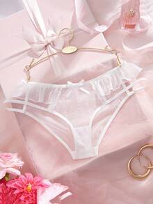 Women's Sexy Lace Patchwork Underwear, White Thin Triangle Panties - White - View 6