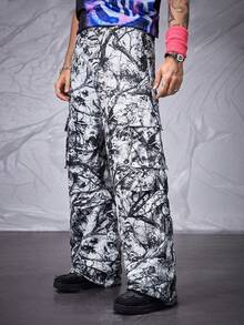 Manfinity VCAY Men's Tree Branch Print Cargo Pocket Loose Casual Pants - Grey - View 2