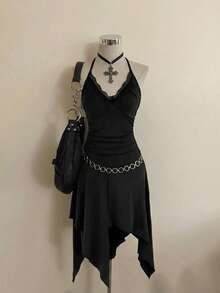 Attitoon Đầm ngắn hai lớp hở lưng, hai lớp, màu đen, kiểu dáng tối giản, cổ điển, punk Y2K, thích hợp cho các buổi tiệc tùng, lễ hội âm nhạc, ngày Valentine, phong cách miền Tây, lễ hội âm nhạc, dành cho nữ, phù hợp cho các chuyến đi chơi mùa hè. - màu đen - Xem 1