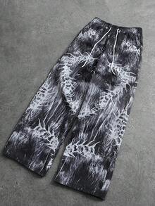 ROMWE MEN Men's Gothic Style Printed Drawstring Waist Pants - Multicolor - View 2