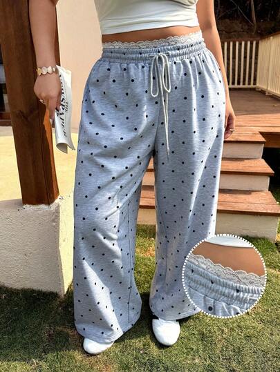 SHEIN EZwear 大码休闲波点印花宽松裤