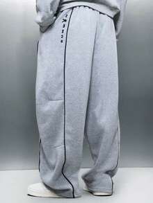 PLAYBOY X SUMWON Pantalones de chándal con globo y logo pequeño en el lateral, pantalones de chándal con cordón elástico para uso casual, cómodos y de invierno - Gris - Ver 2
