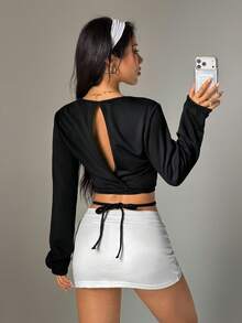 Dewbera Women's Casual Backless Long Sleeve Sweatshirt, Suitable For Spring And Autumn - Black - View 1