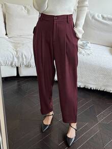 DAZY 秋冬商务休闲纯色锥形西装裤 - 酒紅色 - 查看 5