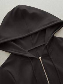 Franclia Mono con capucha con cremallera y decoración de cordón, de manga larga y de alta calidad, de moda para mujeres - Negro - Ver 6