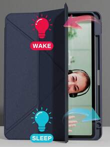 1个透明亚克力保护壳，兼容iPad Air 11/13 M2 2025 M3，支持多角度折叠Y型支架，兼容A16 11代 2024 Air 5 Air 4 10.9 9代 8代 7代 10.2 5代 6代 9.7 10代 2021 Pro 11/12.9 mini 6 7代，带Apple Pencil收纳槽，支持自动唤醒/睡眠 - 海军蓝 - 藏蓝色 - 查看 3
